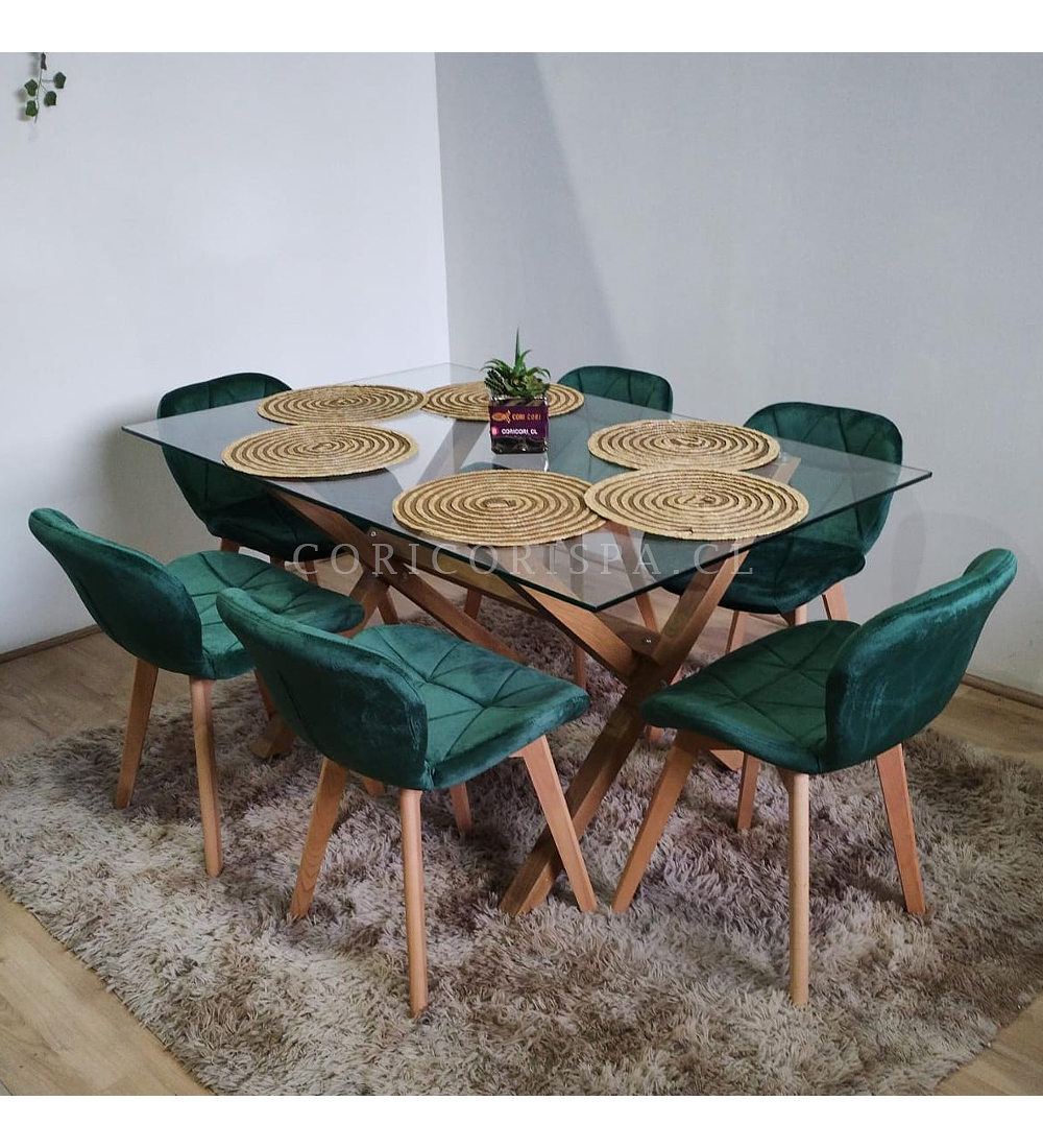 Comedor Medlock 130x80cm + 6 Sillas Mariposa Velvet 