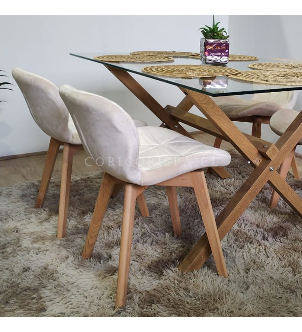 Comedor Medlock 130x80cm + 6 Sillas Mariposa Velvet 