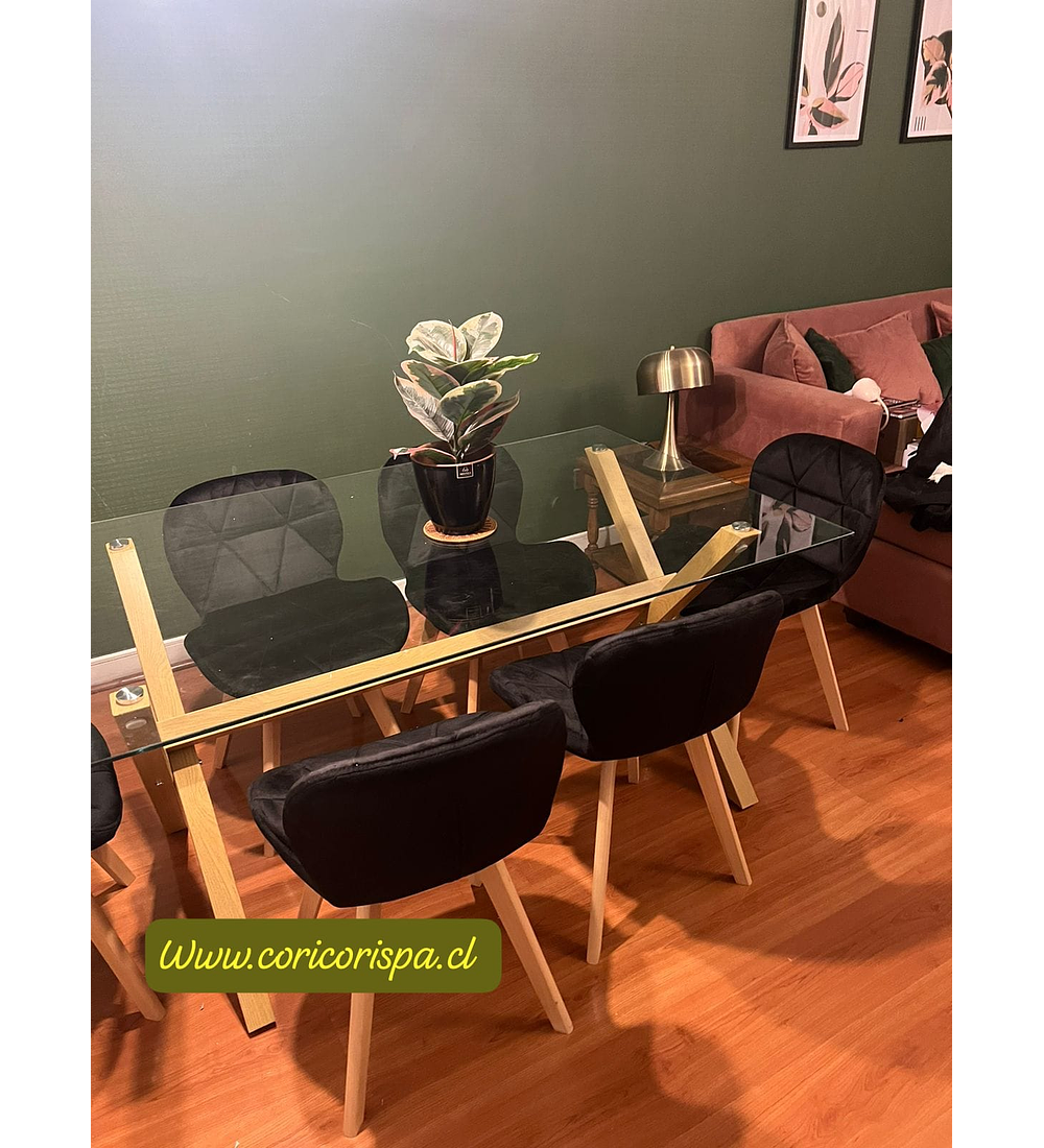 Comedor Medlock 130x80cm + 6 Sillas Mariposa Velvet 