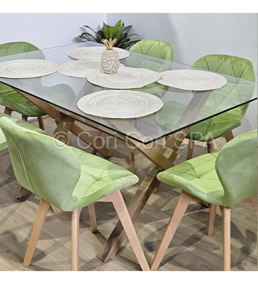Comedor Medlock 130x80cm + 6 Sillas Mariposa Velvet 