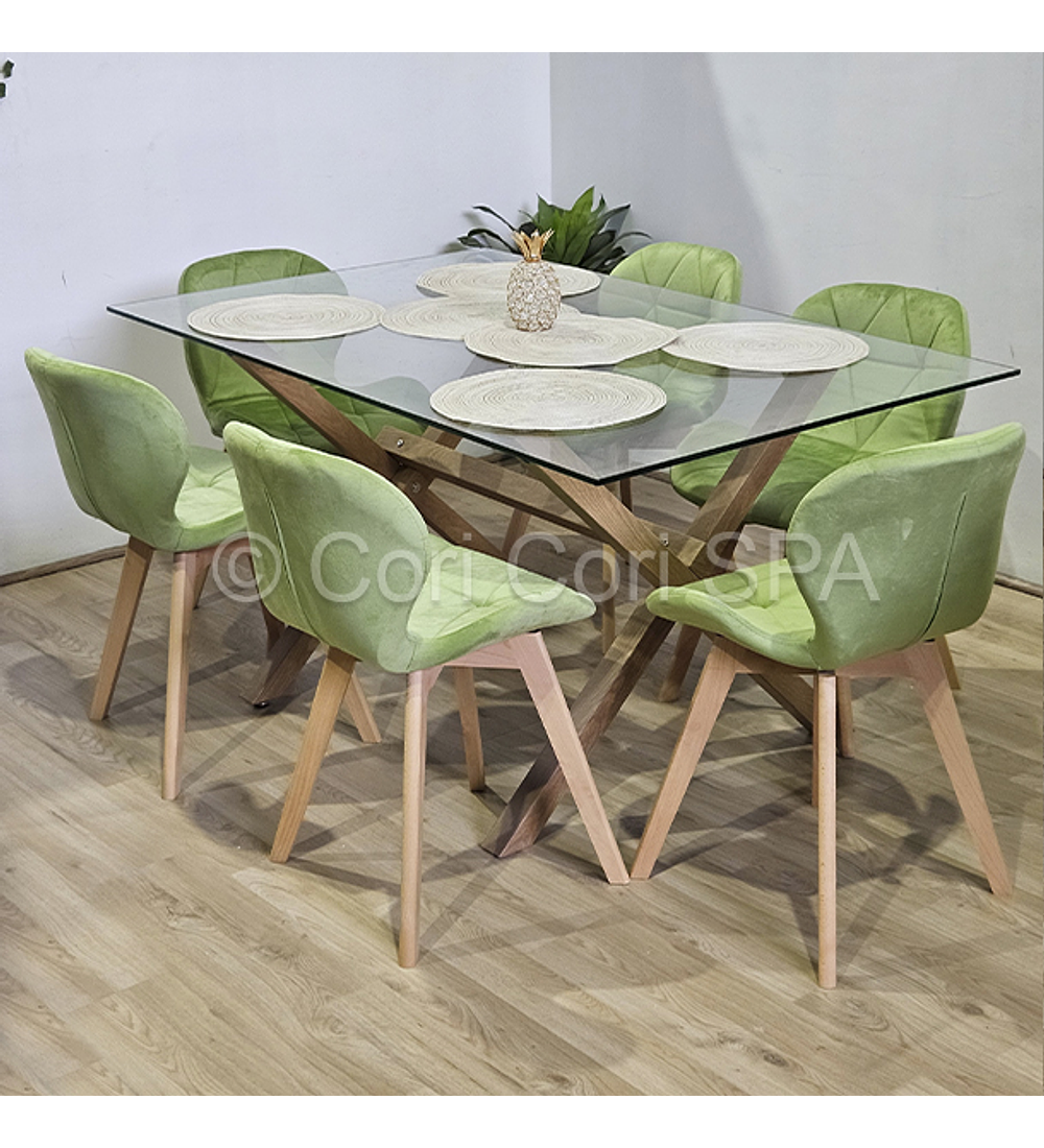Comedor Medlock 130x80cm + 6 Sillas Mariposa Velvet 