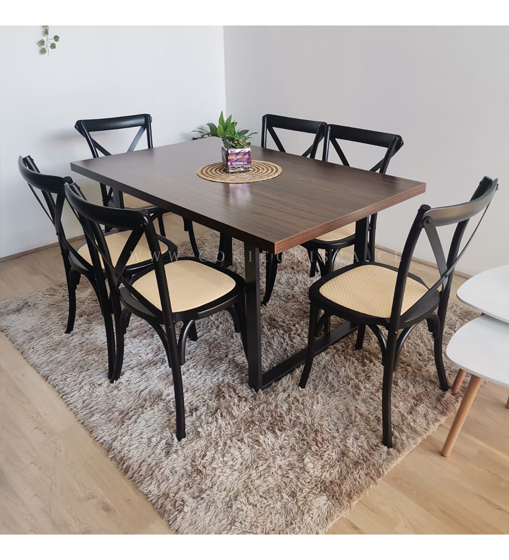 Comedor Industrial 160x90cms + 6 Sillas Crossback Madera