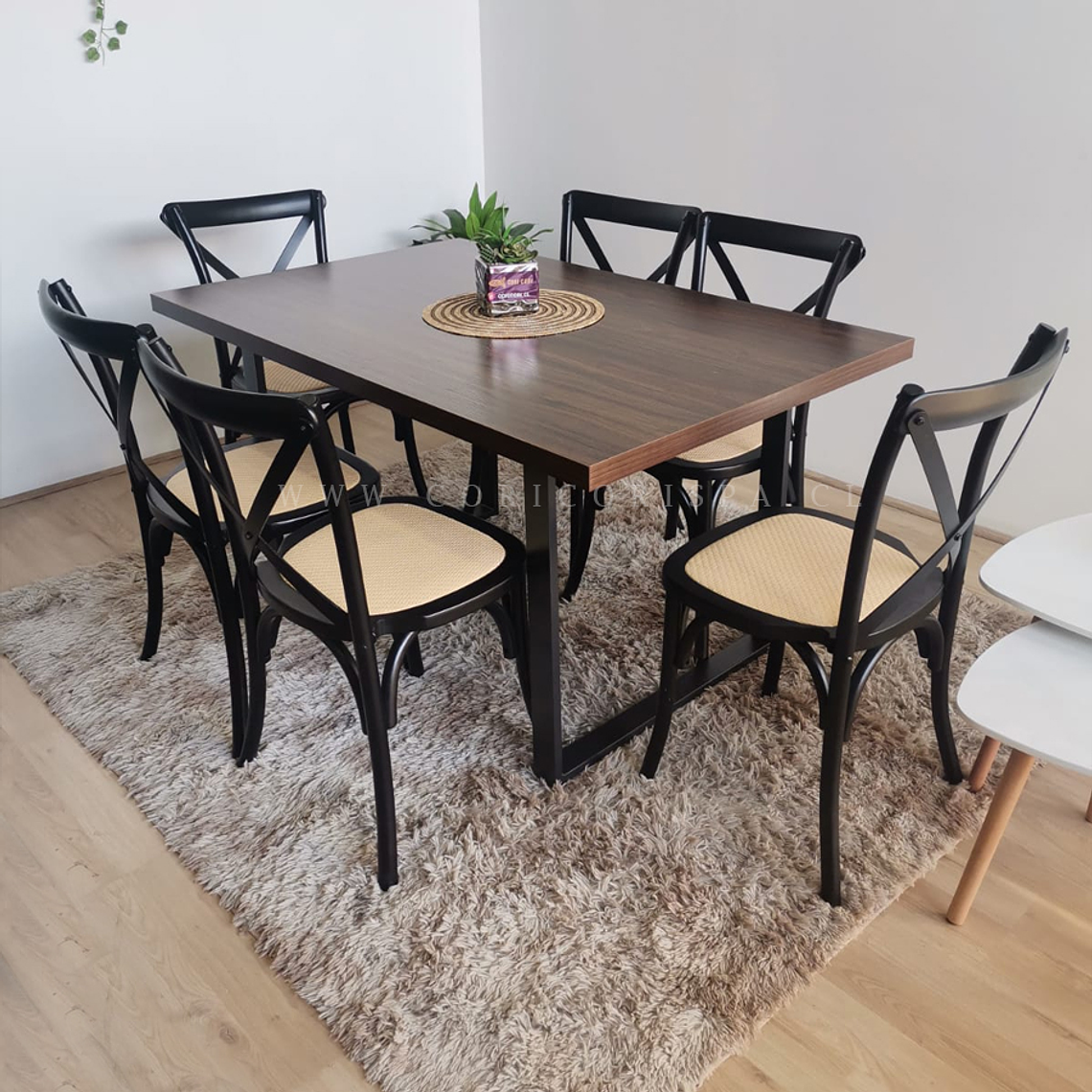 Comedor Industrial 160x90cms + 6 Sillas Crossback Madera 3