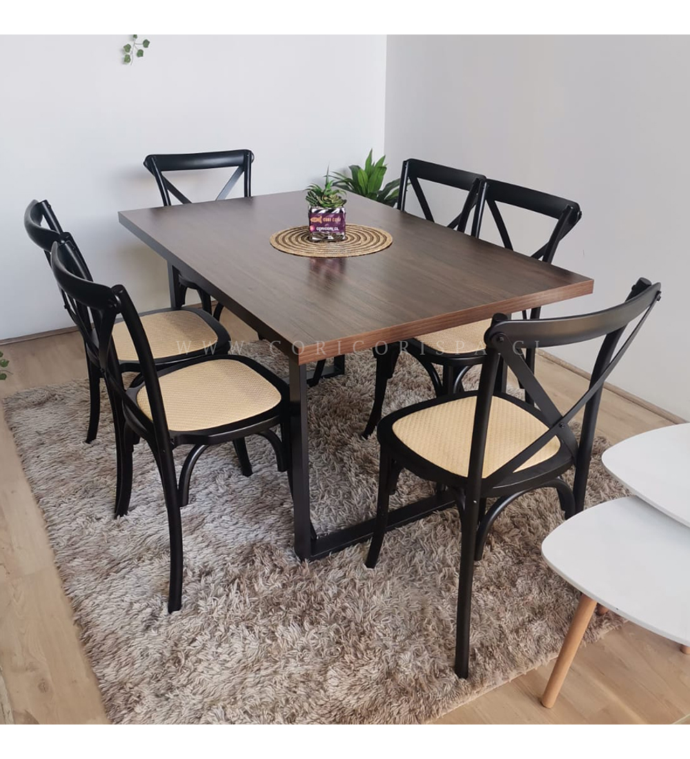 Comedor Industrial 160x90cms + 6 Sillas Crossback Madera
