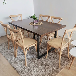 Comedor Industrial 160x90cms Oscura + 6 Sillas Crossback Madera