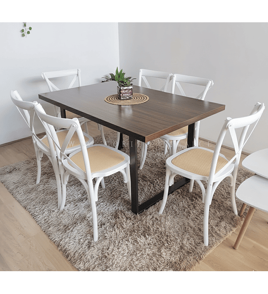 Comedor Industrial 160x90cms + 6 Sillas Crossback Madera