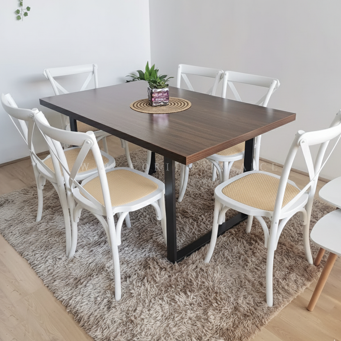 Comedor Industrial 160x90cms + 6 Sillas Crossback Madera 1