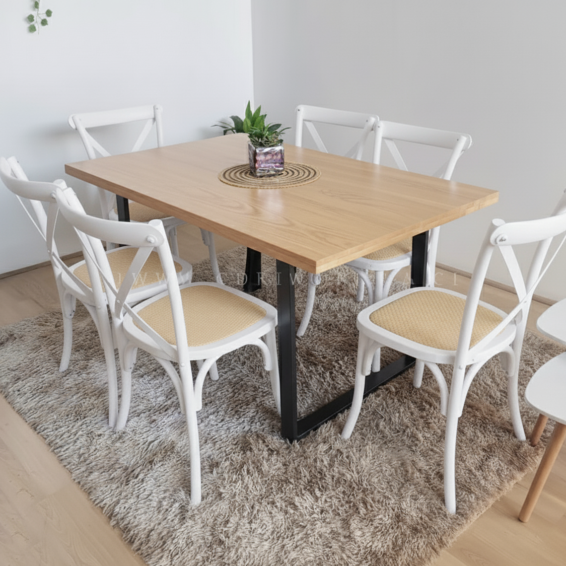 Comedor Industrial 140x90cms Light + 6 Sillas Crossback Madera 3