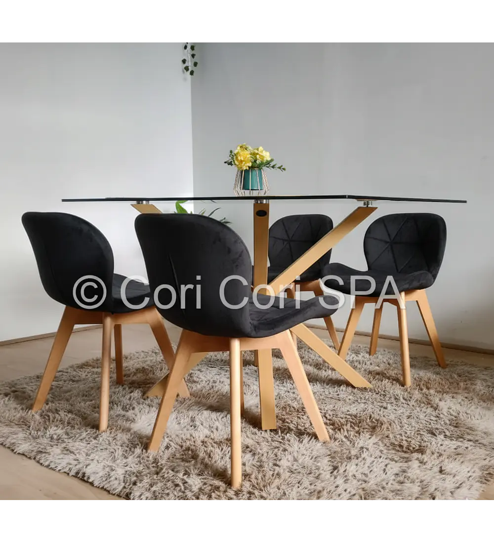 Comedor Madrid 140x80cms + 4 Sillas Mariposa Velvet 