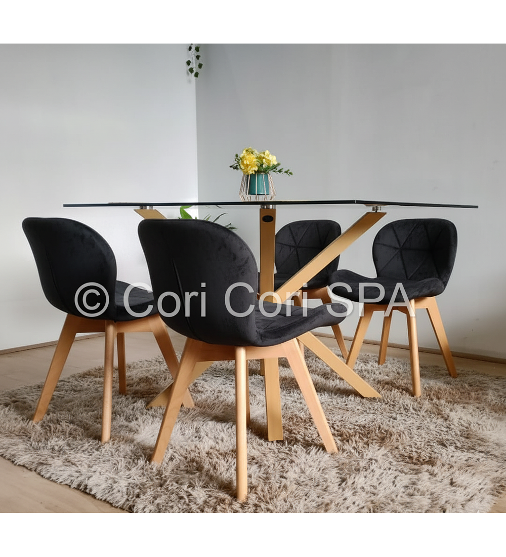 Comedor Madrid 160x90cms + 4 Sillas Mariposa Velvet 