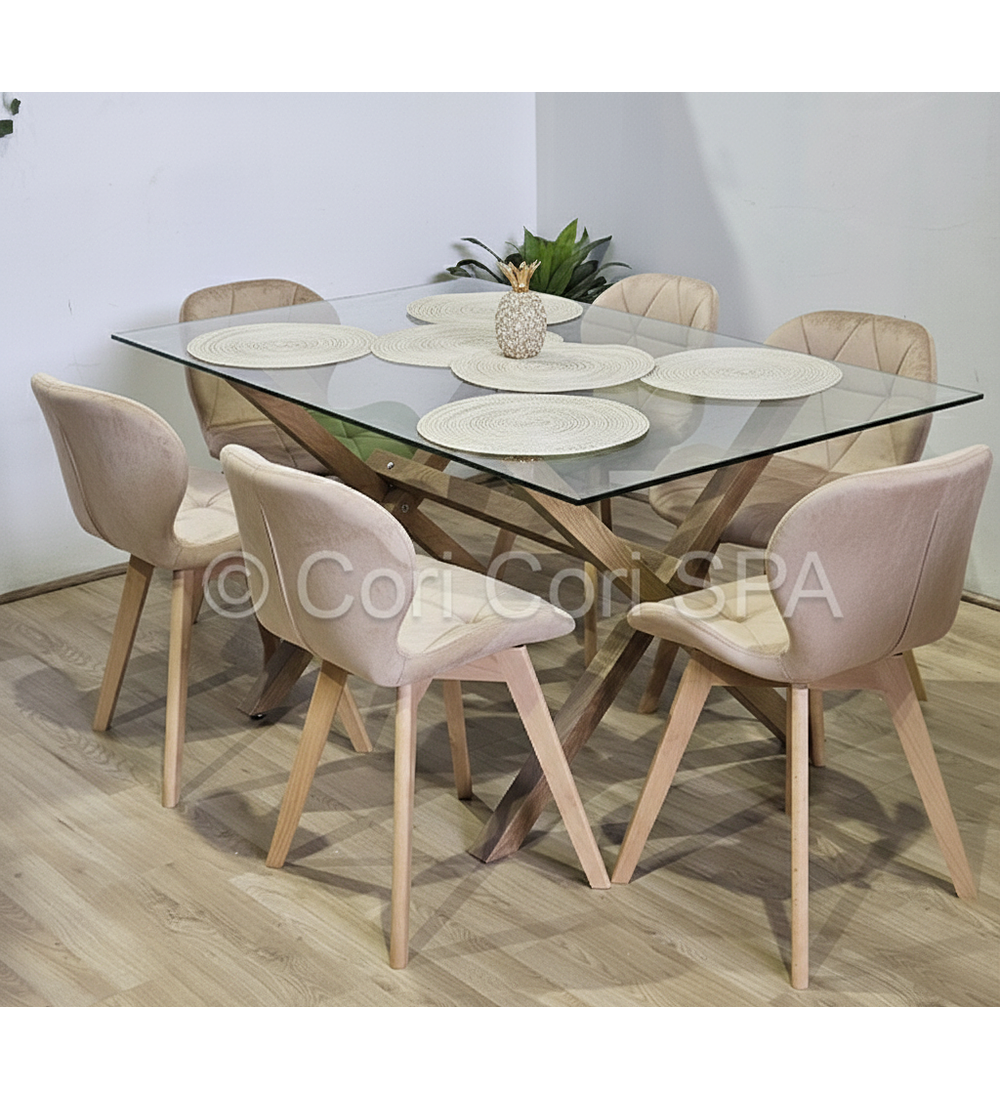 Comedor Medlock 130x80cm + 6 Sillas Mariposa Velvet 