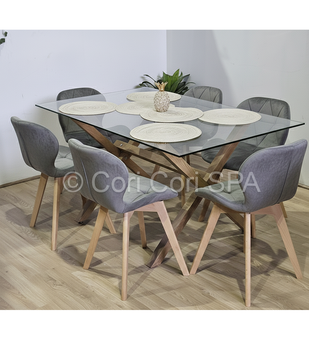 Comedor Medlock 130x80cm + 6 Sillas Mariposa Velvet 