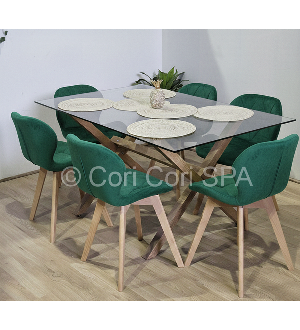 Comedor Medlock 130x80cm + 6 Sillas Mariposa Velvet 