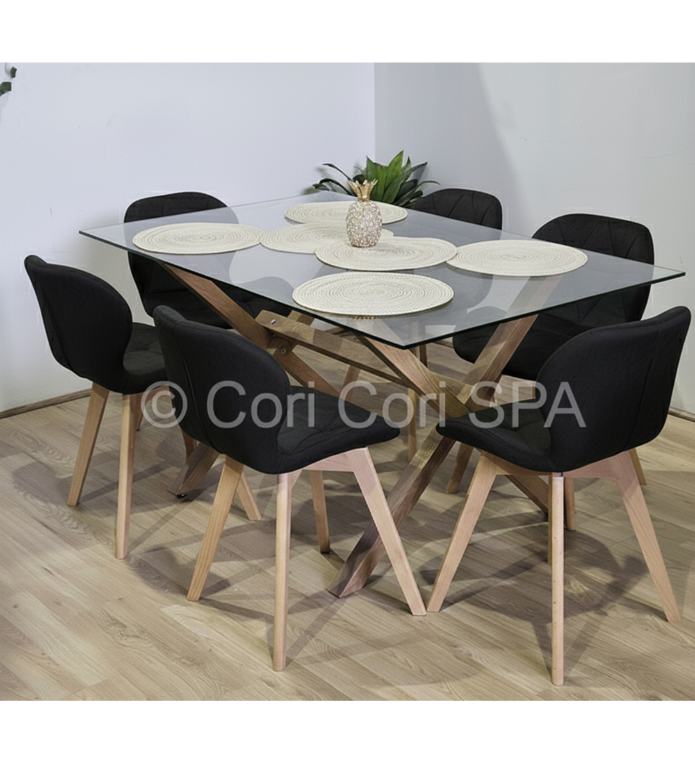 Comedor Medlock 130x80cm + 6 Sillas Mariposa Velvet 