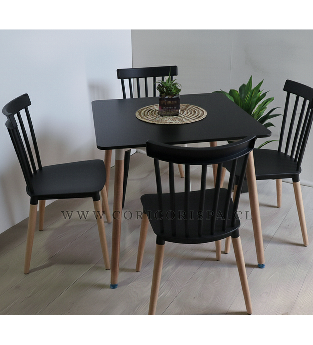 Comedor Mesa Cuadrada Melamina 80cms x 80cms + 4 Sillas Windsor