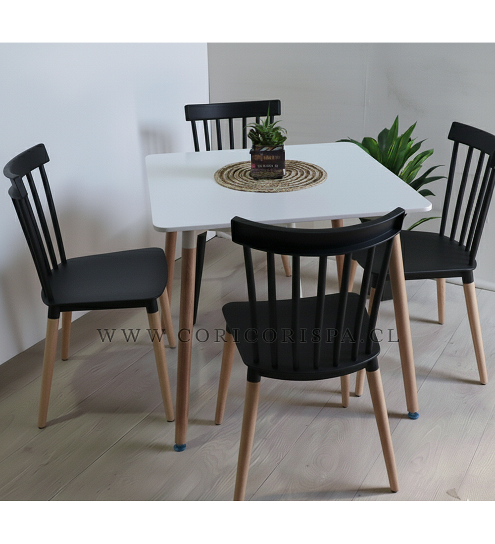 Comedor Mesa Cuadrada Melamina 80cms x 80cms + 4 Sillas Windsor