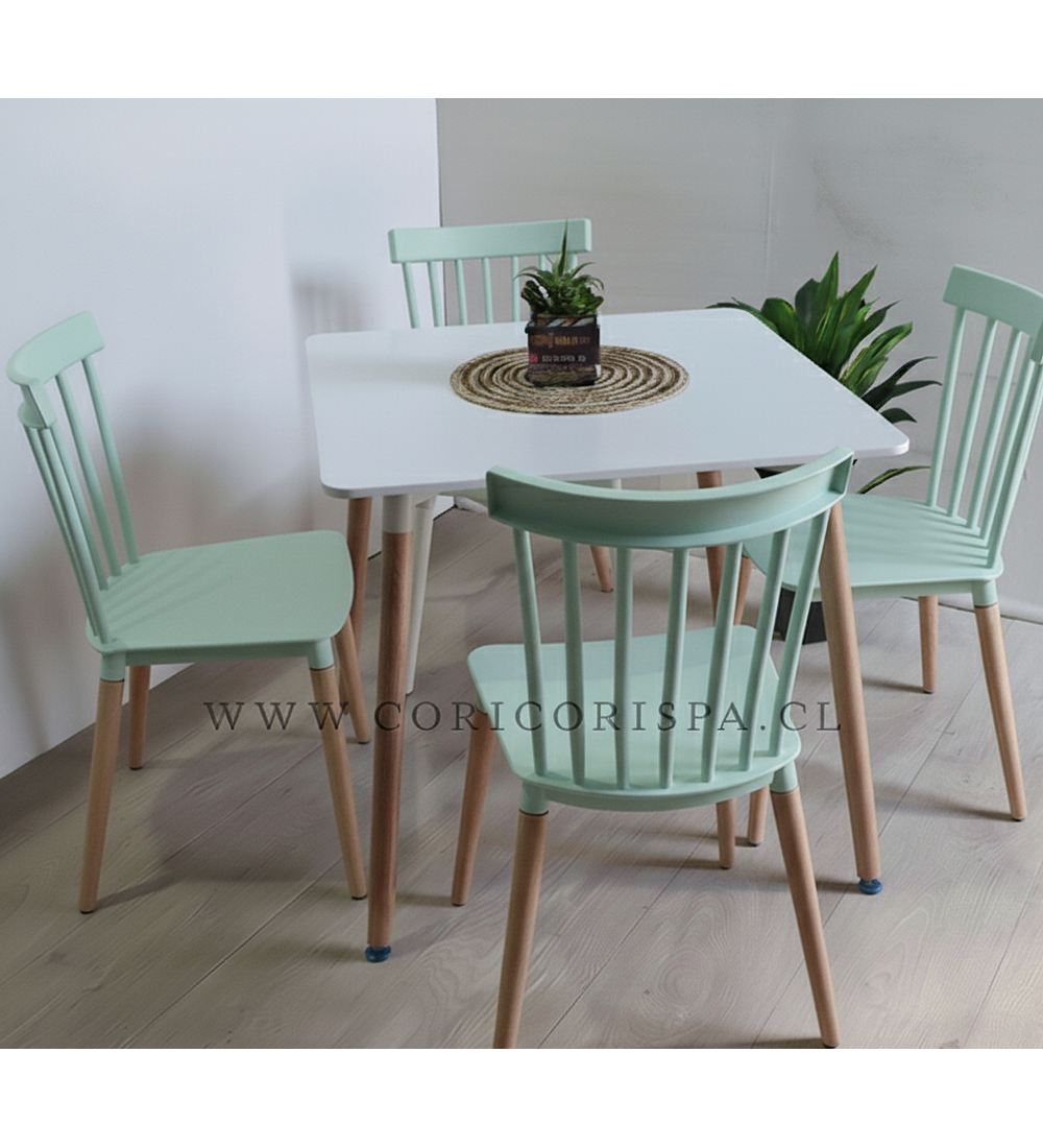 Comedor Mesa Cuadrada Melamina 80cms x 80cms + 4 Sillas Windsor