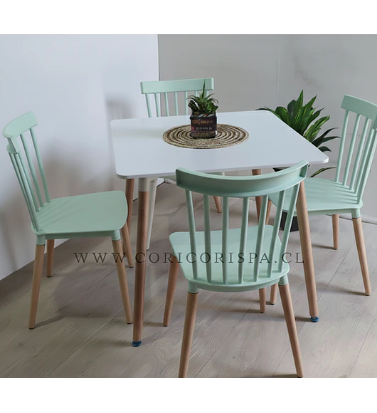 Comedor Mesa Cuadrada Melamina 80cms x 80cms + 4 Sillas Windsor