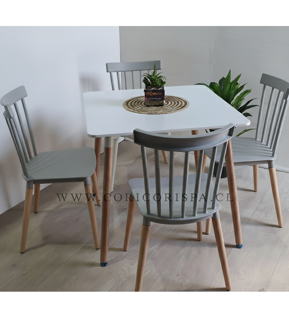 Comedor Mesa Cuadrada Melamina 80cms x 80cms + 4 Sillas Windsor