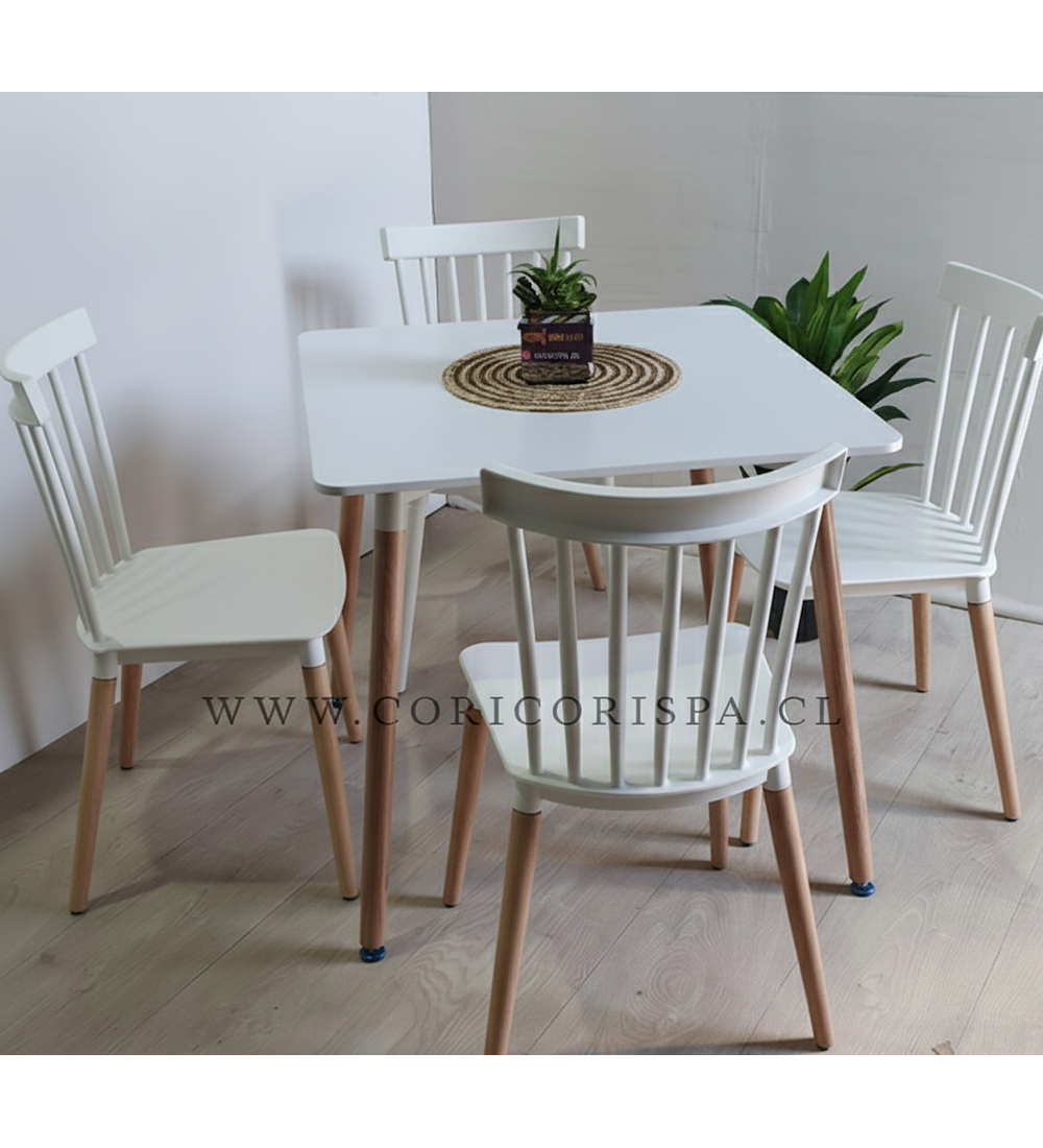Comedor Mesa Cuadrada Melamina 80cms x 80cms + 4 Sillas Windsor
