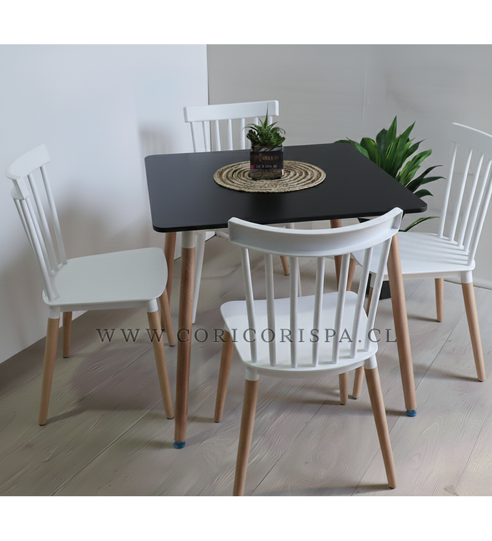 Comedor Mesa Cuadrada Melamina 80cms x 80cms + 4 Sillas Windsor