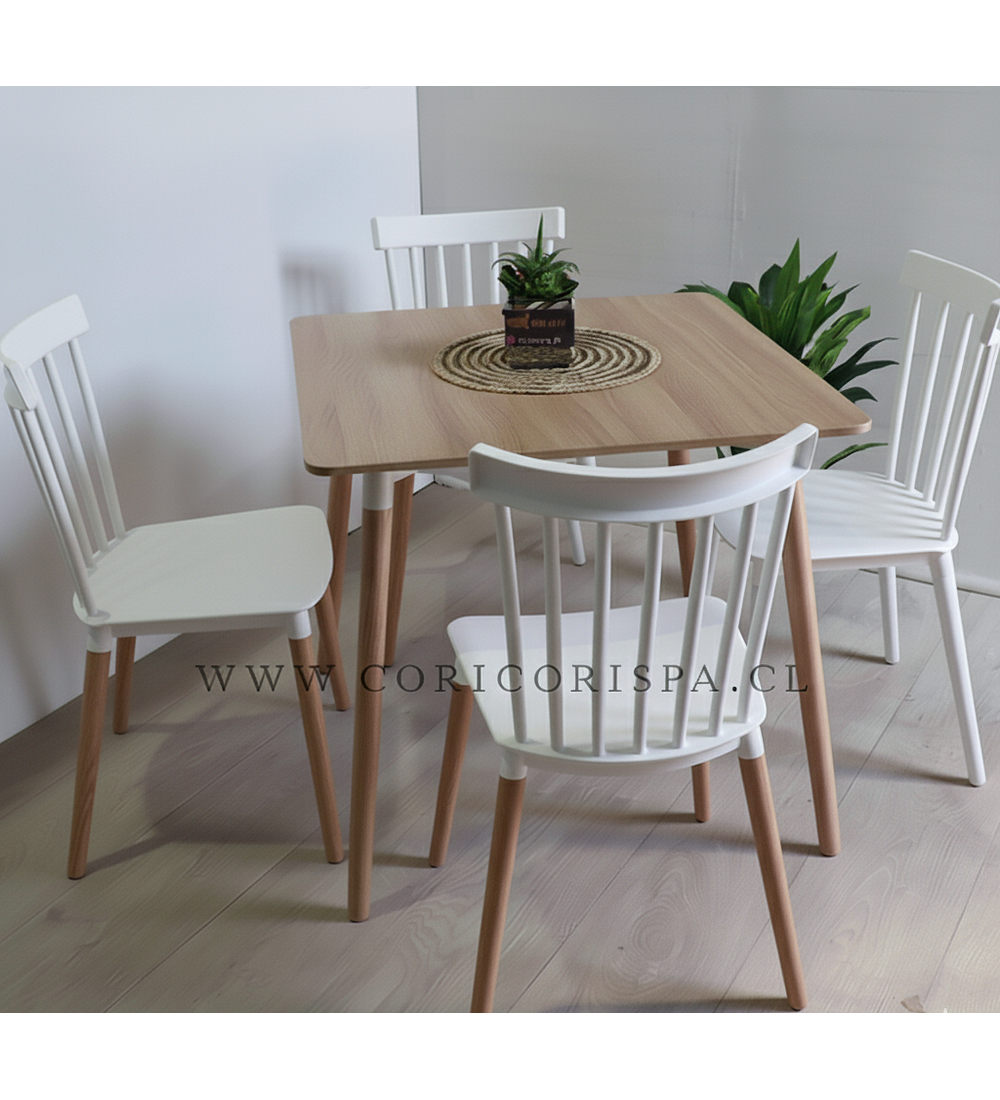 Comedor Mesa Cuadrada Melamina 80cms x 80cms + 4 Sillas Windsor