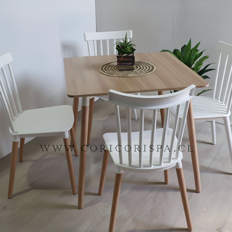 Comedor Mesa Cuadrada Melamina 80cms x 80cms + 4 Sillas Windsor 9