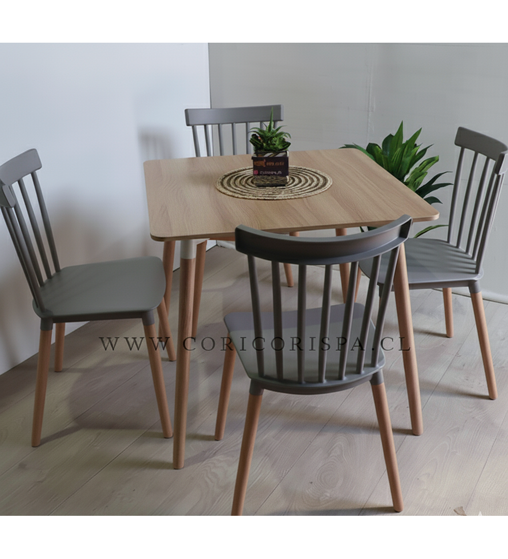 Comedor Mesa Cuadrada Melamina 80cms x 80cms + 4 Sillas Windsor