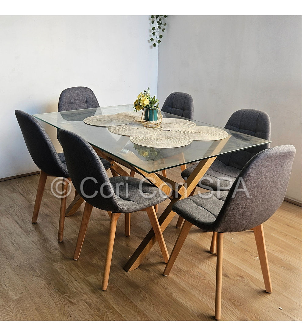 Comedor Medlock 130 x 80cm + 6  Sillas Capitonne Lino