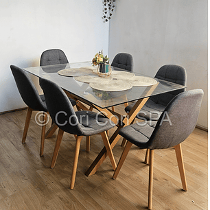 Comedor Medlock 130 x 80cm + 6  Sillas Capitonne Lino