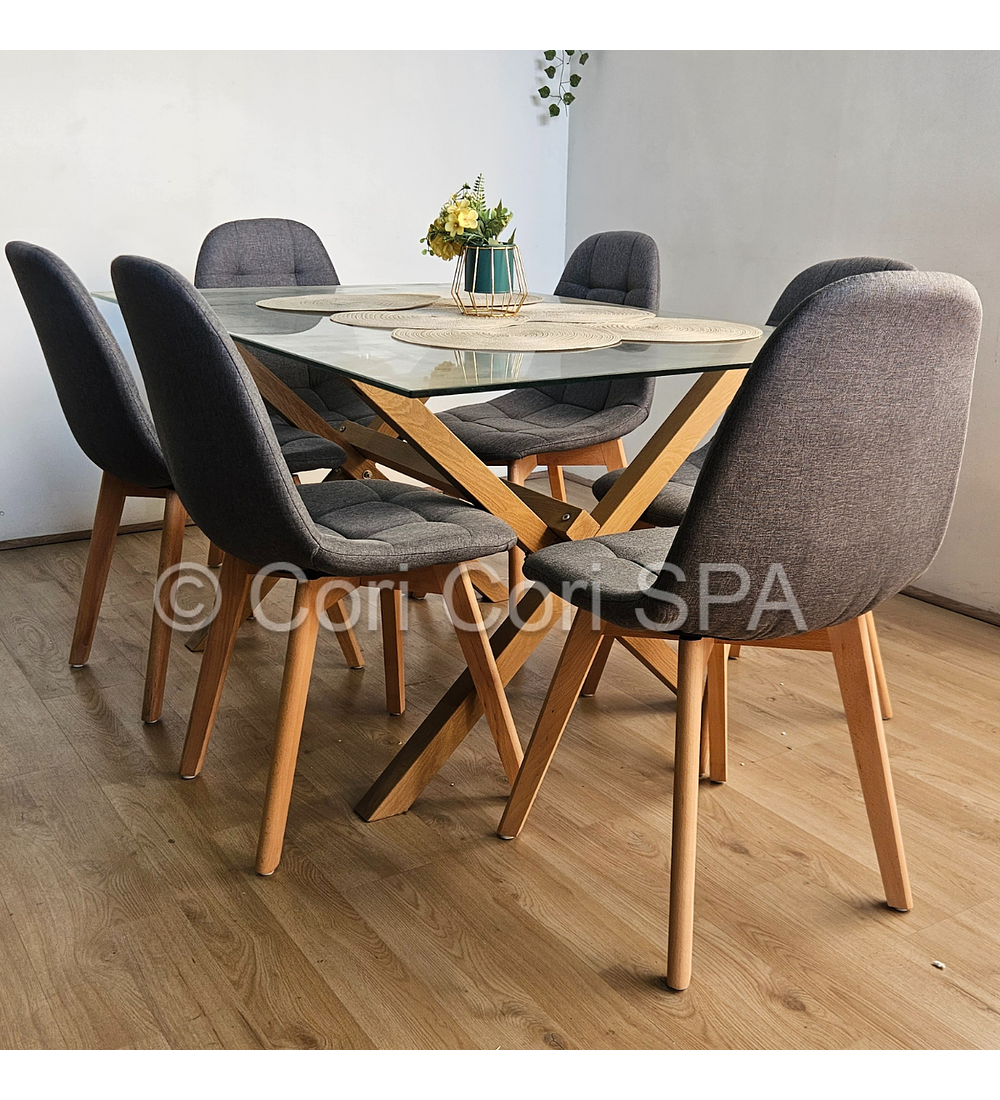 Comedor Medlock 130 x 80cm + 6  Sillas Capitonne Lino