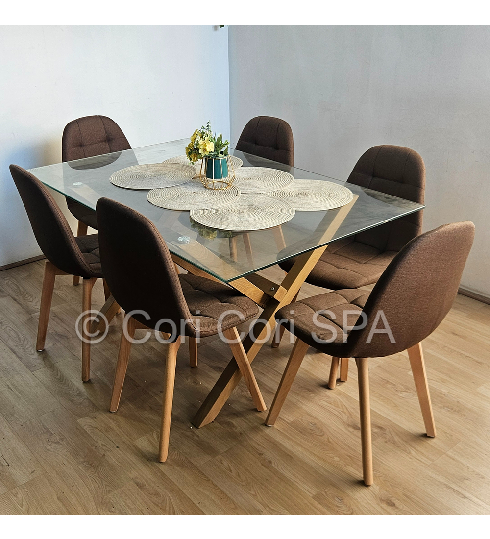 Comedor Medlock 130 x 80cm + 6  Sillas Capitonne Lino