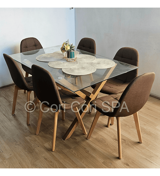 Comedor Medlock 130 x 80cm + 6  Sillas Capitonne Lino