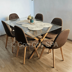 Comedor Medlock 130 x 80cm + 6  Sillas Capitonne Lino