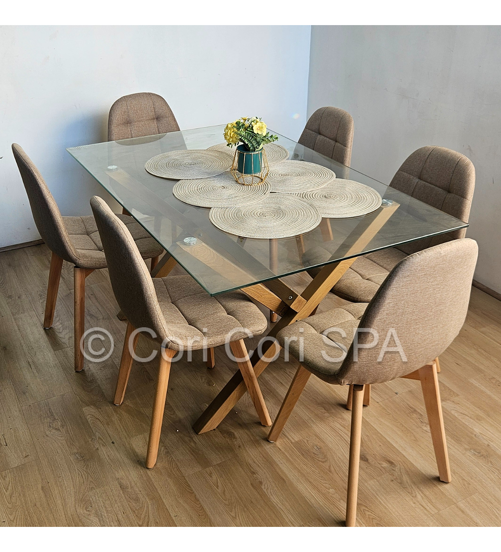 Comedor Medlock 130 x 80cm + 6  Sillas Capitonne Lino