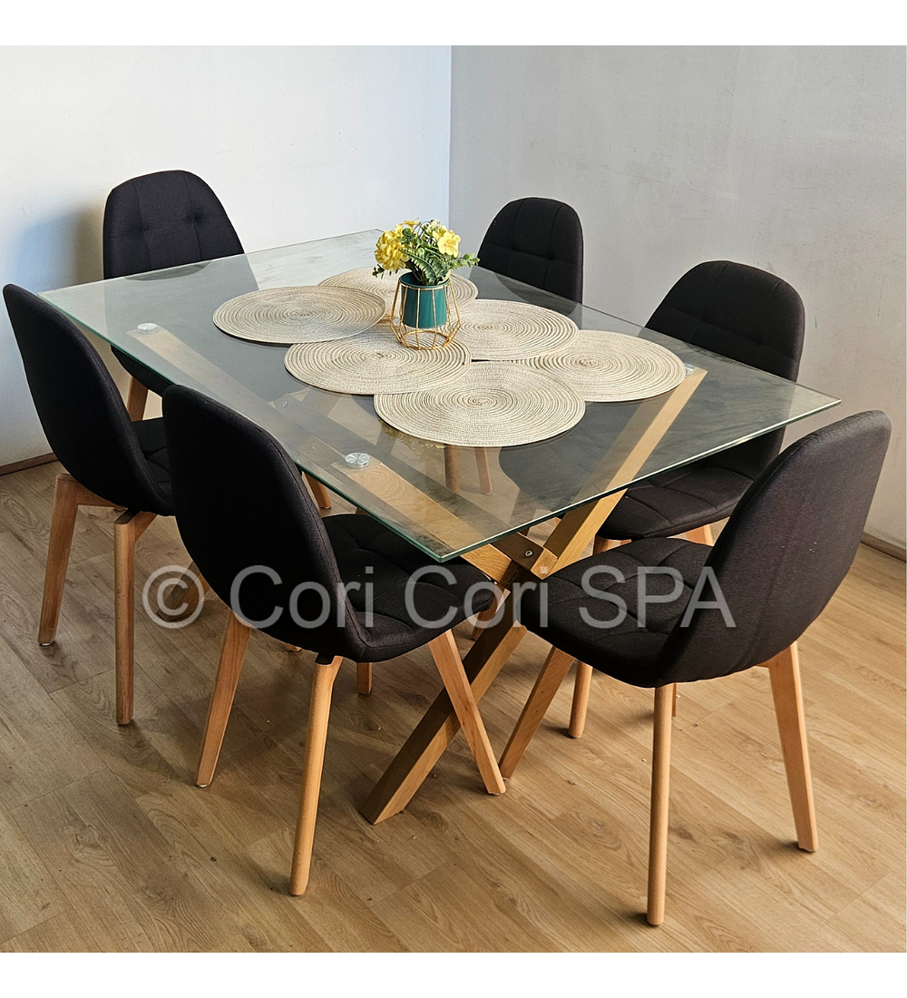 Comedor Medlock 130 x 80cm + 6  Sillas Capitonne Lino