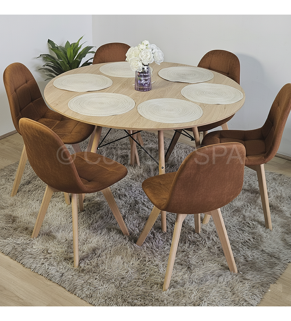 Comedor Mesa Wood 120cm + 6 Sillas Capitonne Velvet