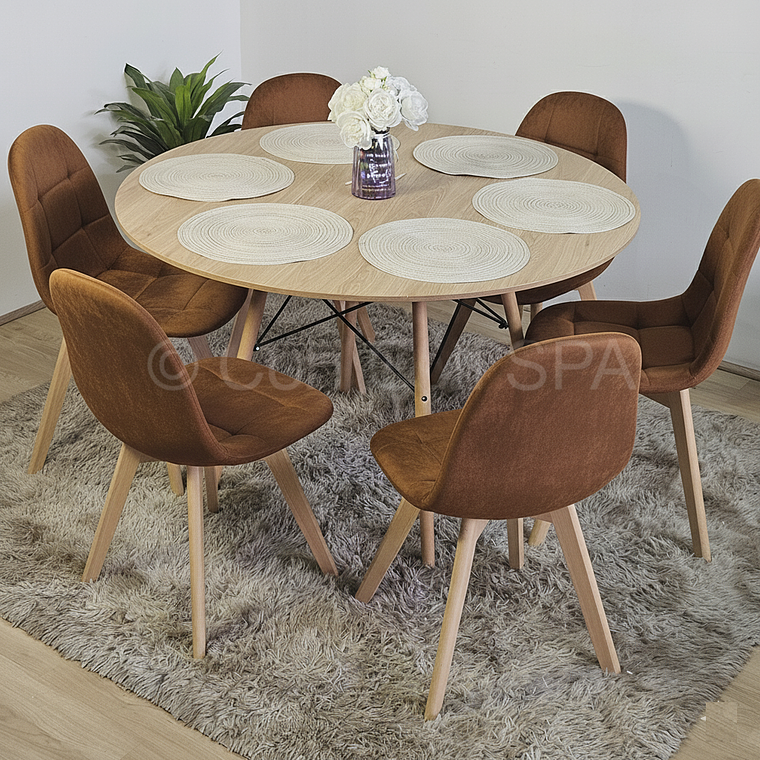 Comedor Mesa Wood 120cm + 6 Sillas Capitonne Velvet 12