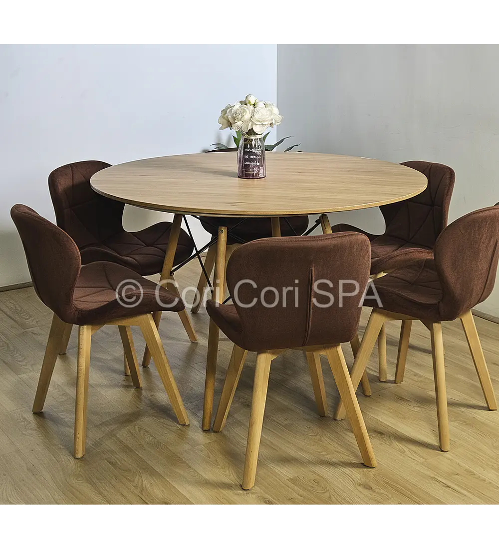 Comedor Mesa Wood 120cm + 6 Sillas Mariposa Velvet
