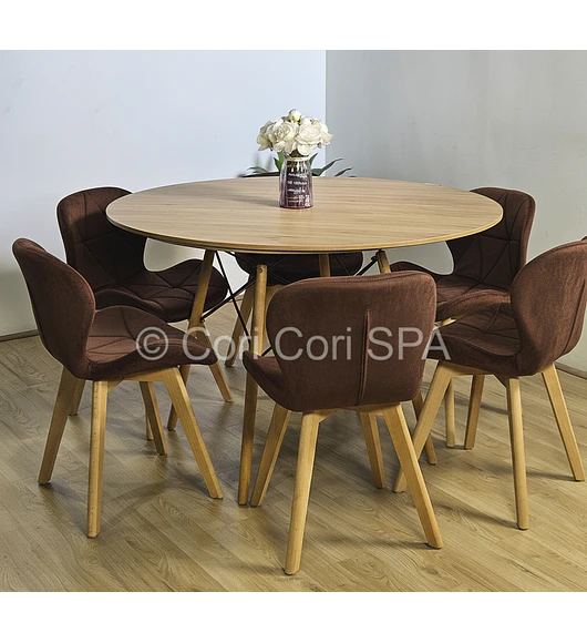 Comedor Mesa Wood 120cm + 6 Sillas Mariposa Velvet