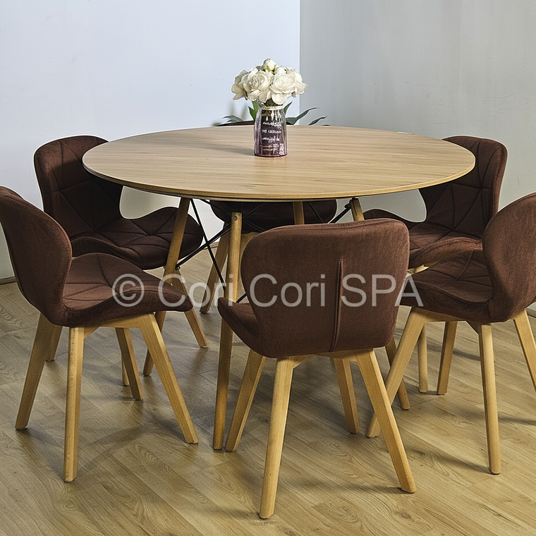Comedor Mesa Wood 120cm + 6 Sillas Mariposa Velvet 1