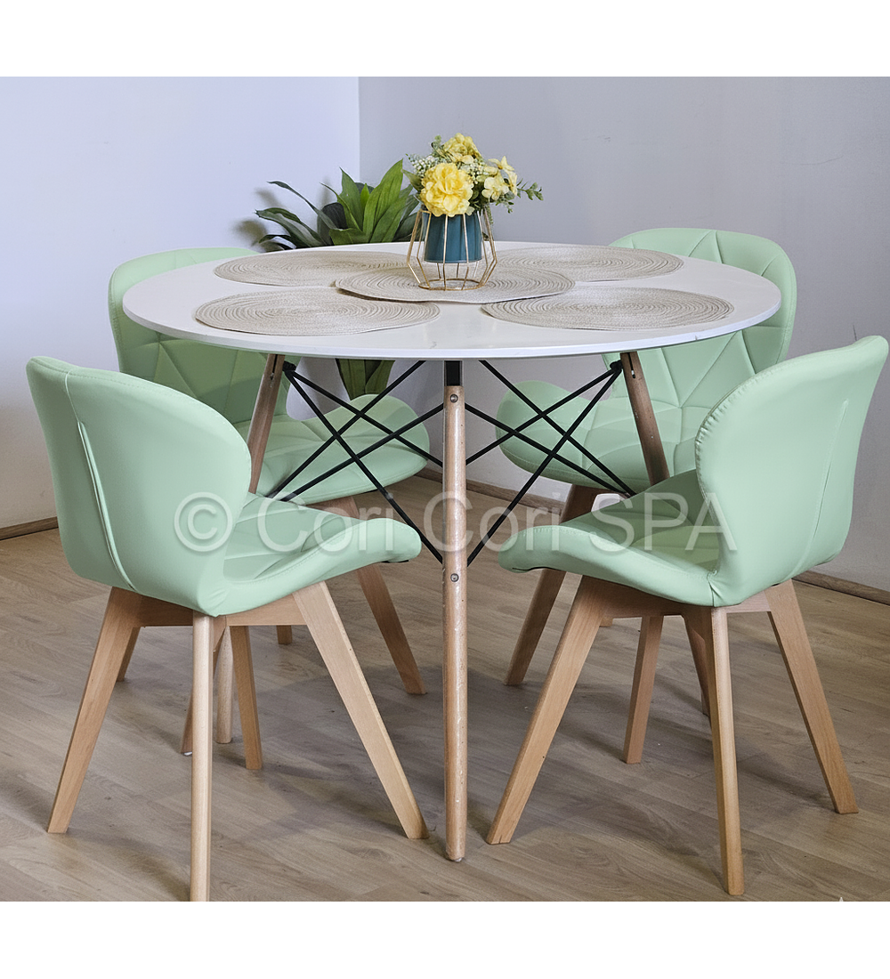 Comedor Mesa Eames Blanca 80cms + 4 Sillas Mariposa Wood