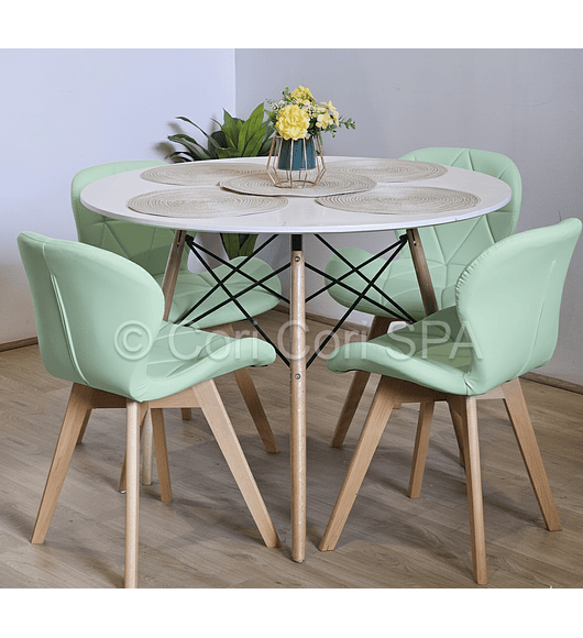 Comedor Mesa Eames Blanca 80cms + 4 Sillas Mariposa Wood
