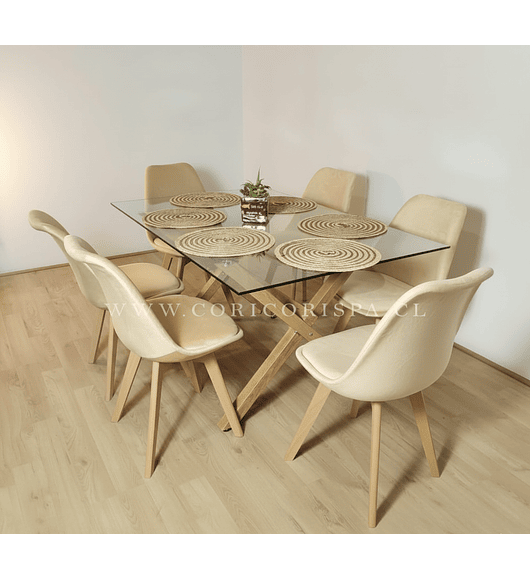 Comedor Medlock 140 X 90 cms + 6 Sillas Tulip Velvet 
