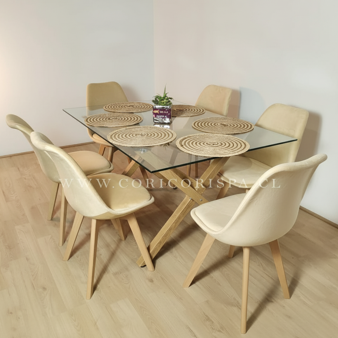 Comedor Medlock 140 X 90 cms + 6 Sillas Tulip Velvet  1