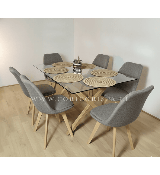 Comedor Medlock 120 x 80cm + 6 Sillas Tulip Lino
