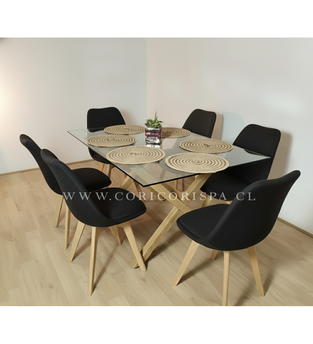 Comedor Medlock 120 x 80cm + 6 Sillas Tulip Lino