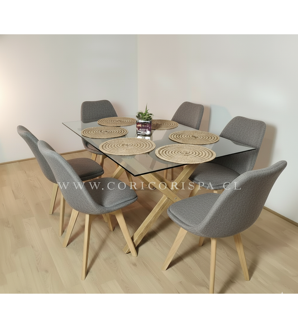 Comedor Medlock 130 x 80cm + 6 Sillas Tulip Lino