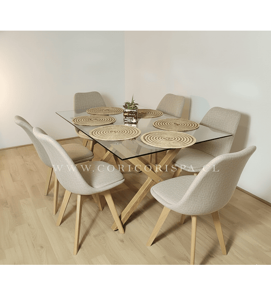 Comedor Medlock 130 x 80cm + 6 Sillas Tulip Lino