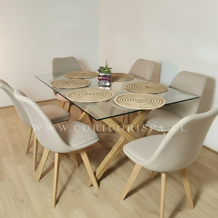 Comedor Medlock 130 x 80cm + 6 Sillas Tulip Lino 1